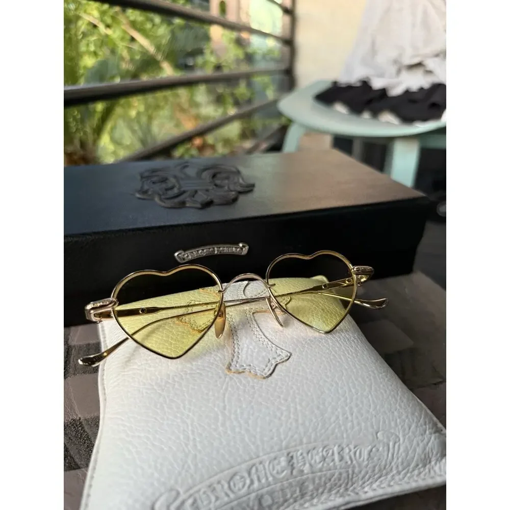 Chrome Hearts BEAN Heart Sunglasses Gold Plated Yellow Factory Lenses Rare 2018